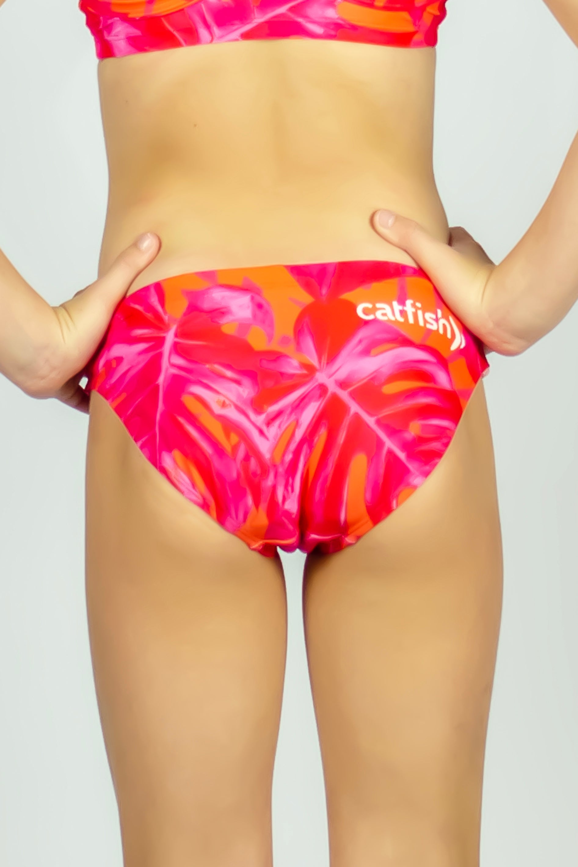 Girl's Pink Monstera Scoop Bikini Bottom